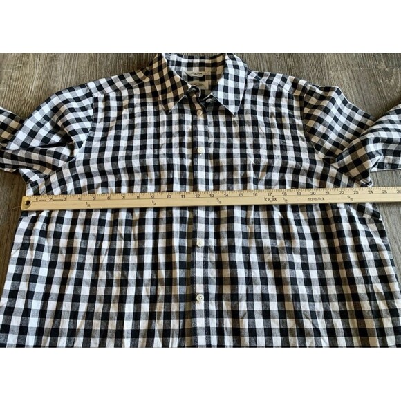 Talbots Irish Linen Blend Black White 3/4 Sleeve Button Up Check Top Blouse 16W - Picture 4 of 7